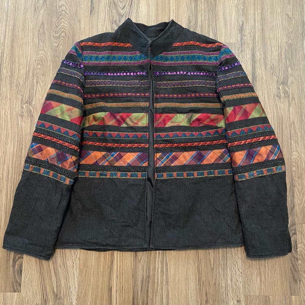 Vintage Coldwater Creek Sequin Jacket Women's 14 16 Beads Colorful Ribbon Artsy